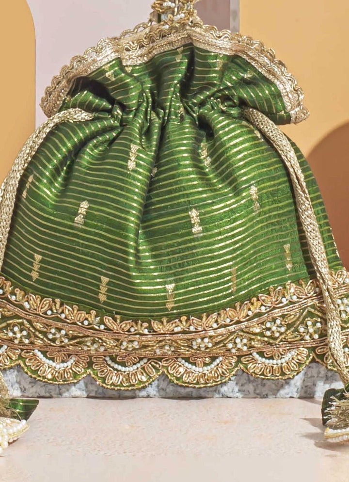Mehandi Green Woven Potli AMYRA - Fabilicious Fashion