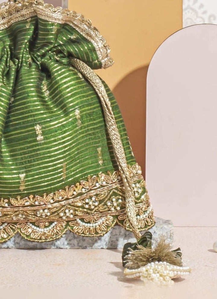 Mehandi Green Woven Potli AMYRA - Fabilicious Fashion
