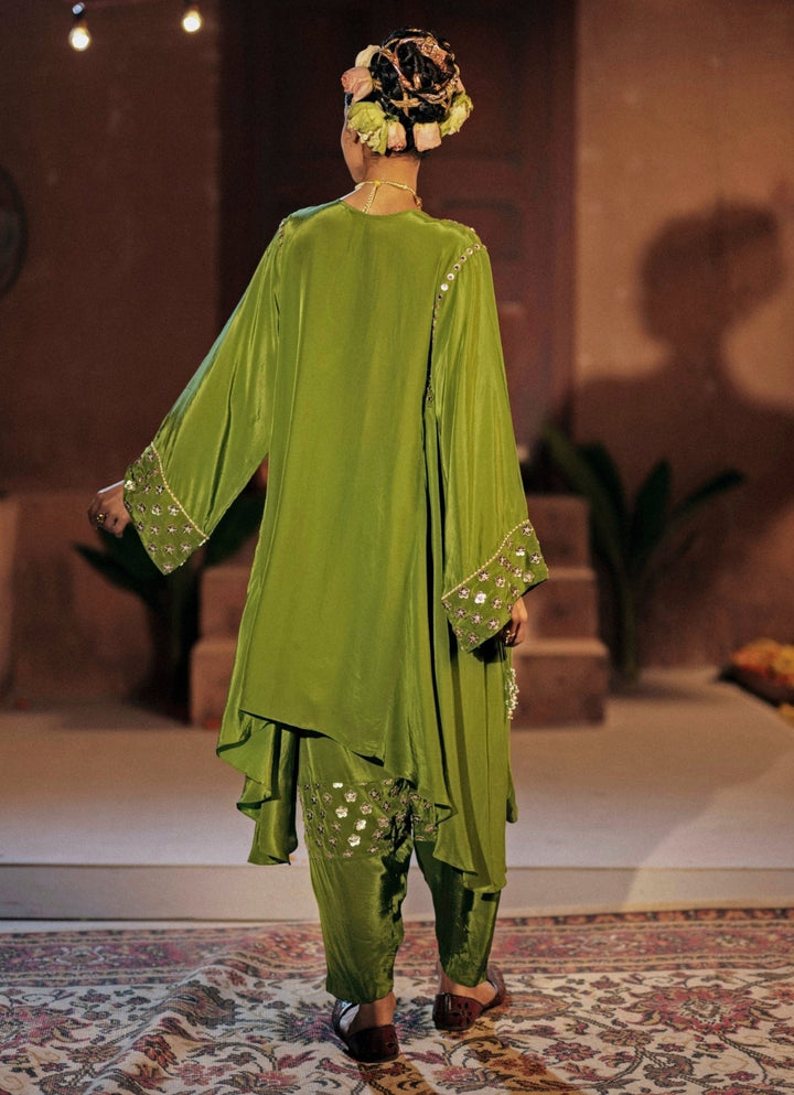 Mehendi Green Crepe Silk Kurta Salwar With Dupatta Prahnaaya - Fabilicious Fashion
