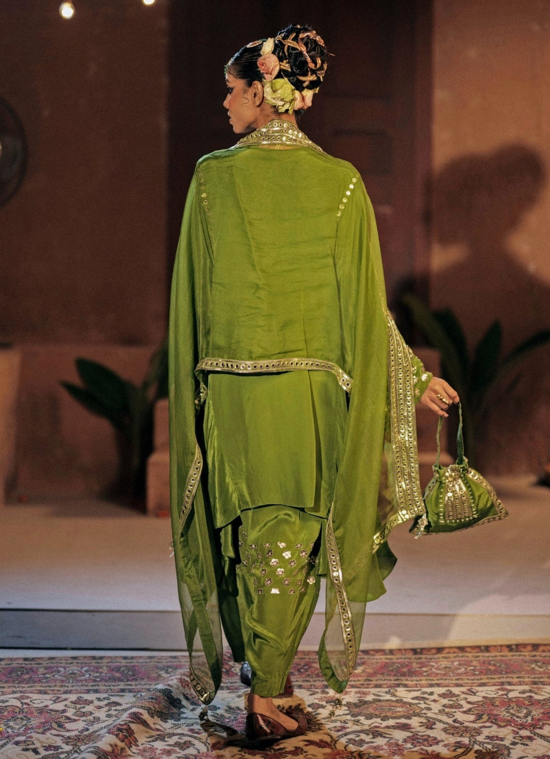 Mehendi Green Crepe Silk Kurta Salwar With Dupatta Prahnaaya - Fabilicious Fashion
