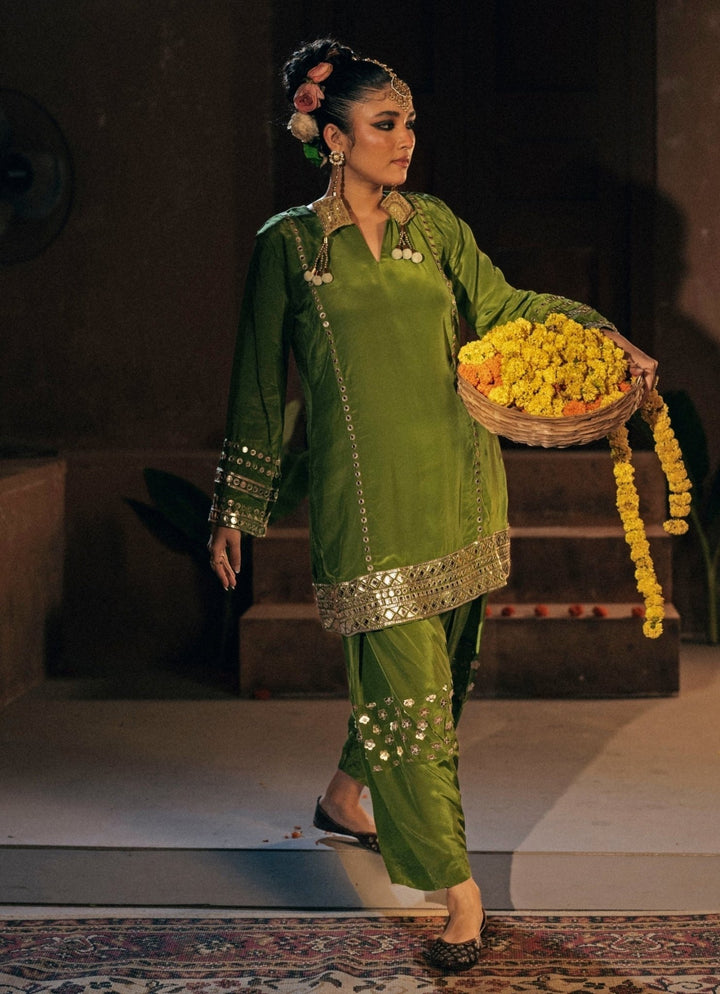 Mehendi Green Crepe Silk Kurta Salwar Prahnaaya - Fabilicious Fashion
