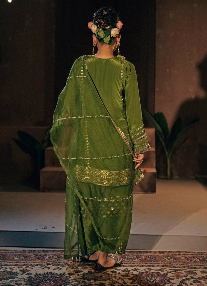 Mehendi Green Crepe Silk Kurta Salwar Prahnaaya - Fabilicious Fashion