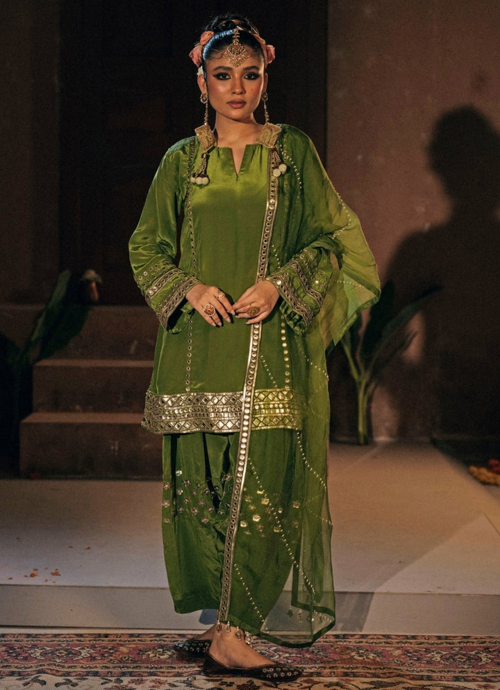 Mehendi Green Crepe Silk Kurta Salwar Prahnaaya - Fabilicious Fashion