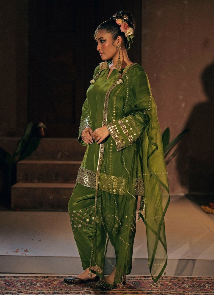 Mehendi Green Crepe Silk Kurta Salwar Prahnaaya - Fabilicious Fashion