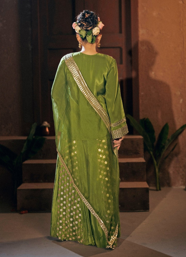 Mehendi Green Crepe Silk Sharara Prahnaaya - Fabilicious Fashion