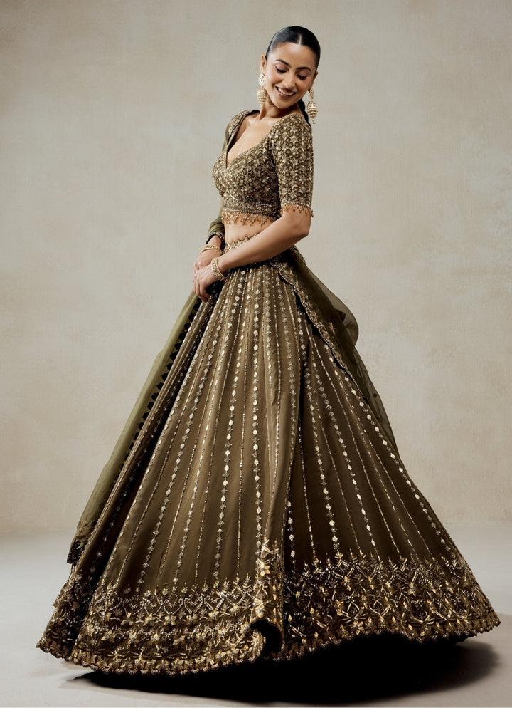 Mehendi Green Organza Lehenga Set Nitika Gujral - Fabilicious Fashion
