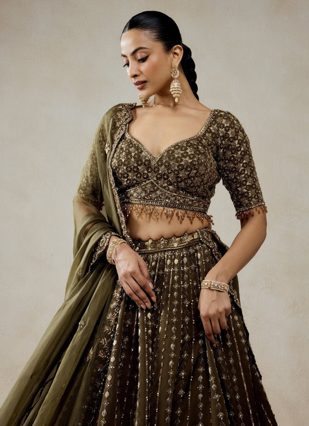 Mehendi Green Organza Lehenga Set Nitika Gujral - Fabilicious Fashion