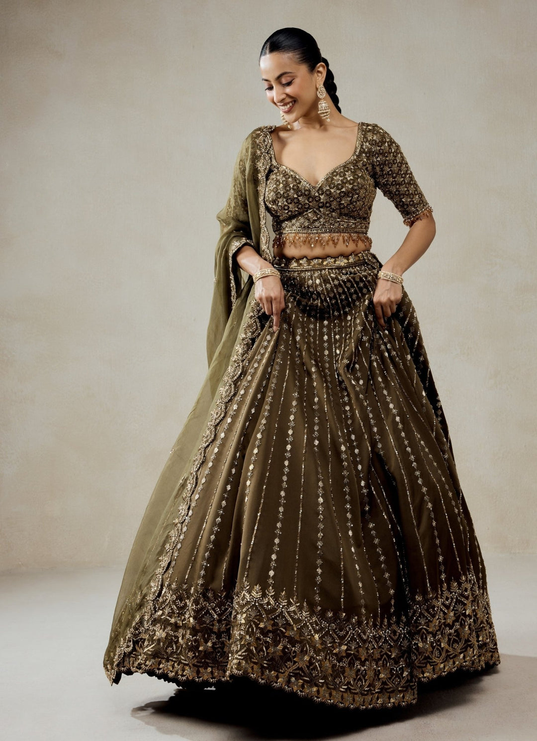 Mehendi Green Organza Lehenga Set Nitika Gujral - Fabilicious Fashion