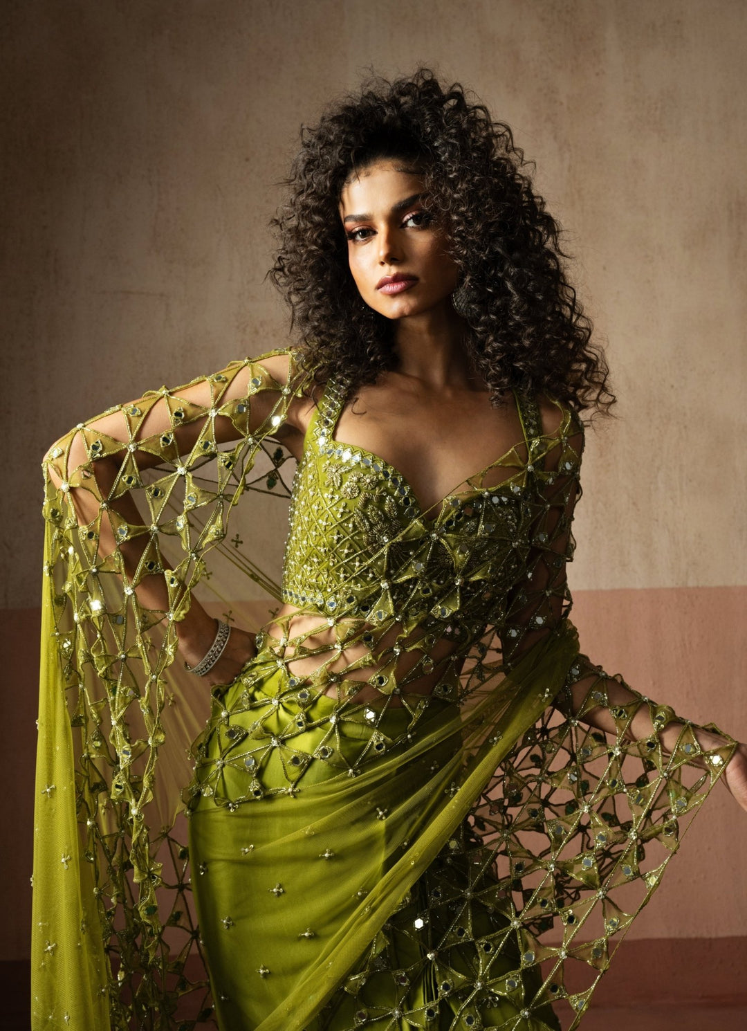 Mehendi Green Pre Draped Georgette Jaalwork Saree Quench A Thirst - Fabilicious Fashion