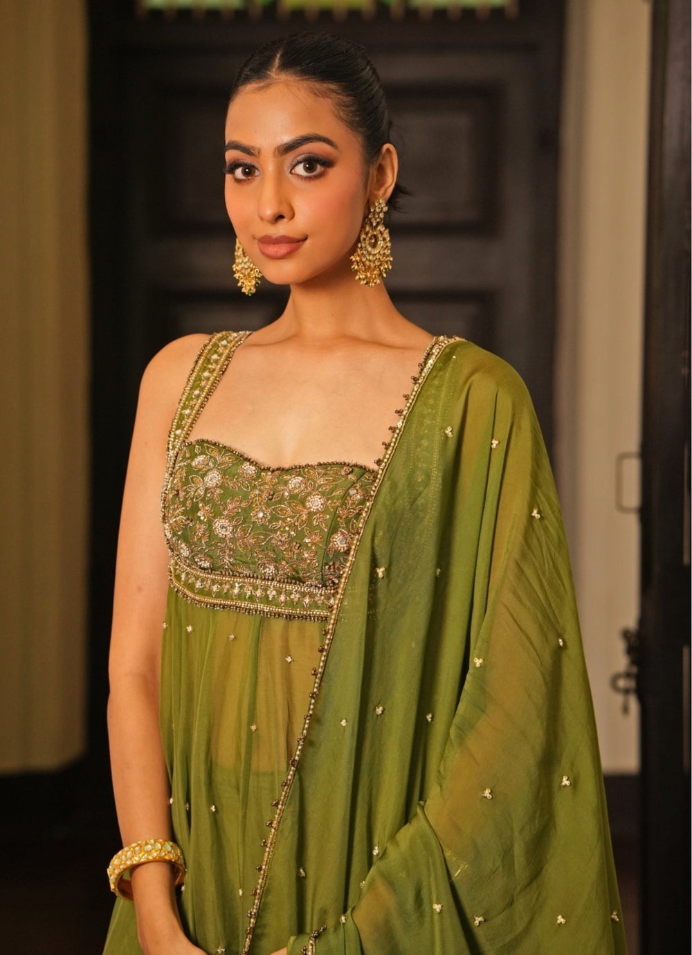 Mehendi Green Silk Anarkali Set With Sharara Enamour by Radha - Fabilicious Fashion