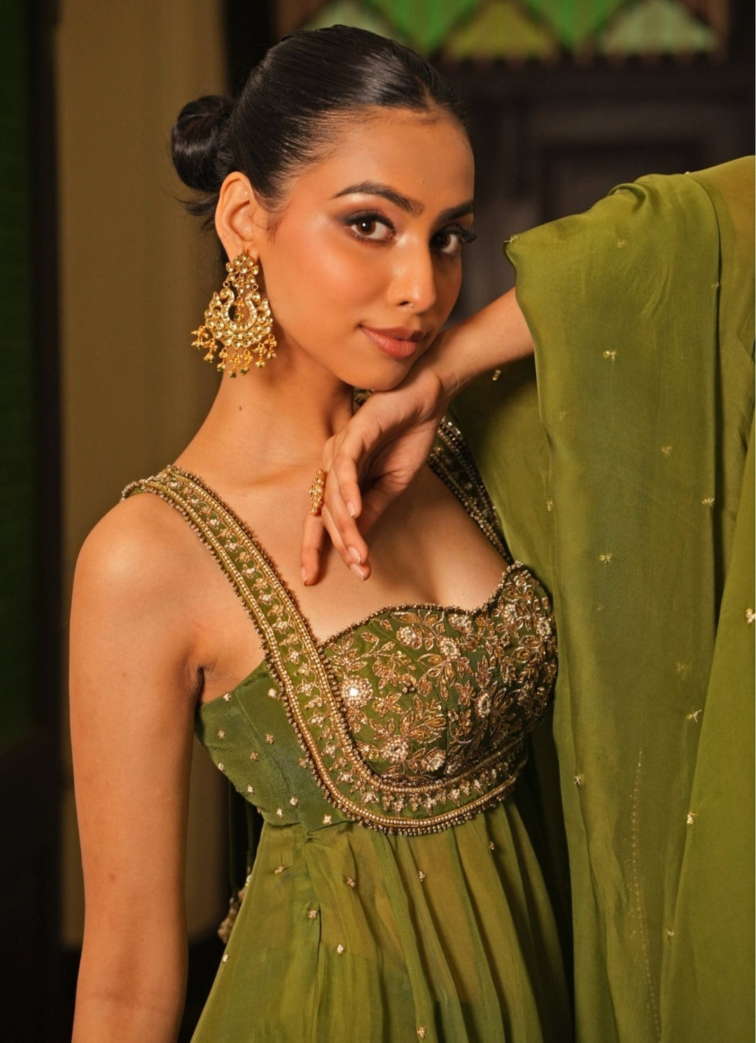 Mehendi Green Silk Anarkali Set With Sharara Enamour by Radha - Fabilicious Fashion