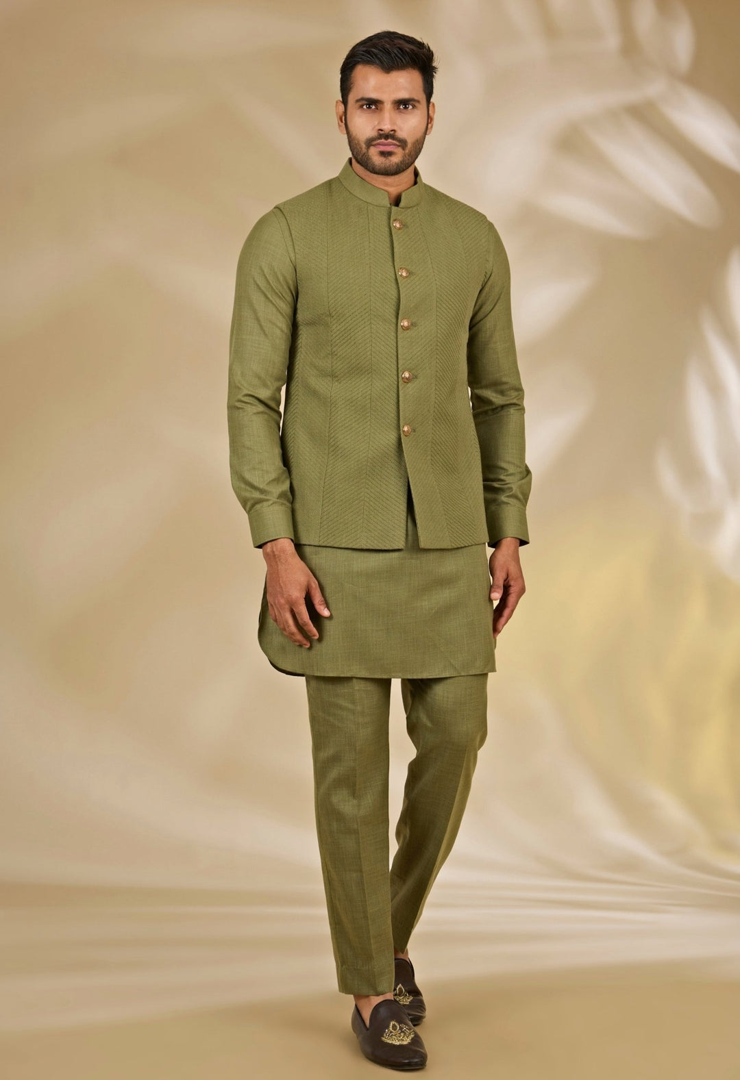 Mehendi Green Silk Bundi Set Manish Nagdeo - Fabilicious Fashion