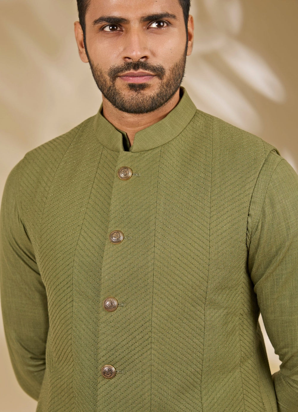 Mehendi Green Silk Bundi Set Manish Nagdeo - Fabilicious Fashion