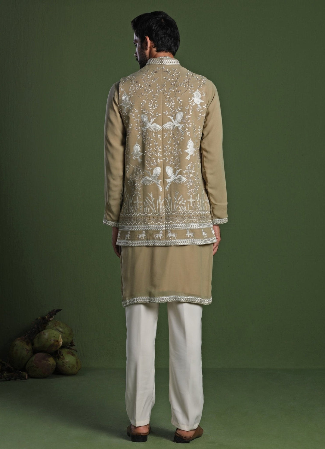 Mehndi Green Embroidered Georgette Kurta Jacket Set Kalpraag - Fabilicious Fashion