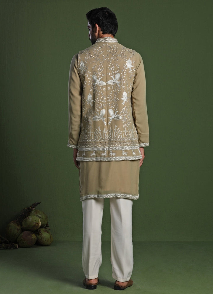 Mehndi Green Embroidered Georgette Kurta Jacket Set Kalpraag - Fabilicious Fashion