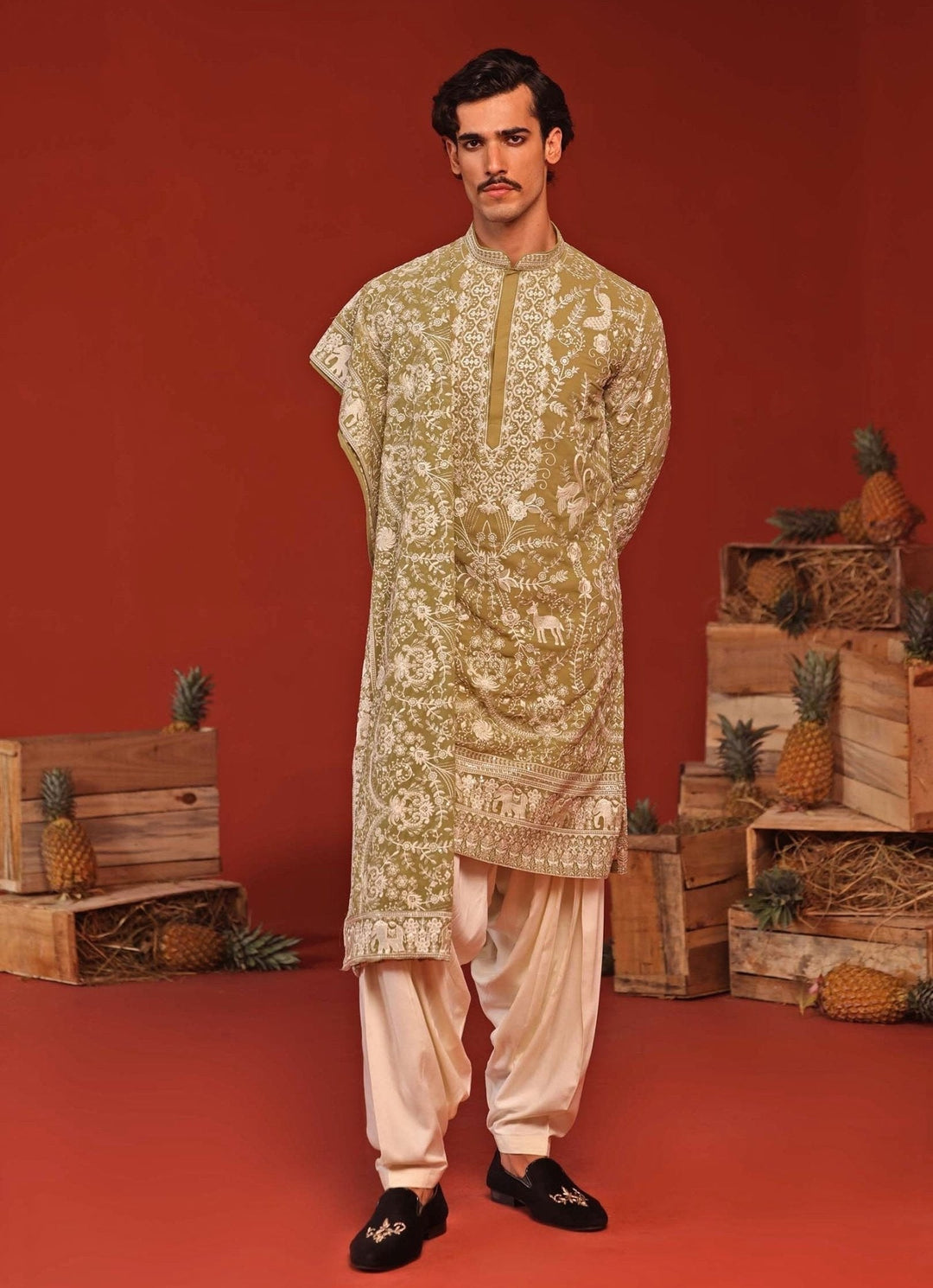 Mehndi Green Embroidered Kurta Patiala Pant Set Kalpraag - Fabilicious Fashion