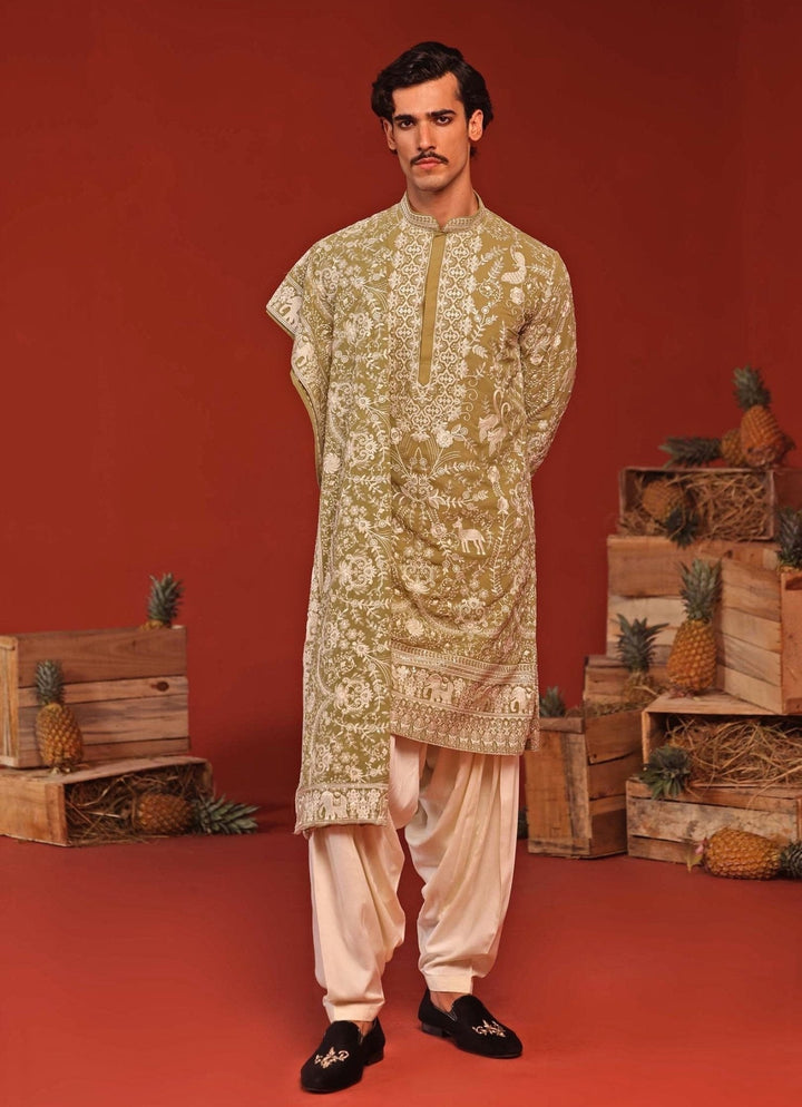 Mehndi Green Embroidered Kurta Patiala Pant Set Kalpraag - Fabilicious Fashion