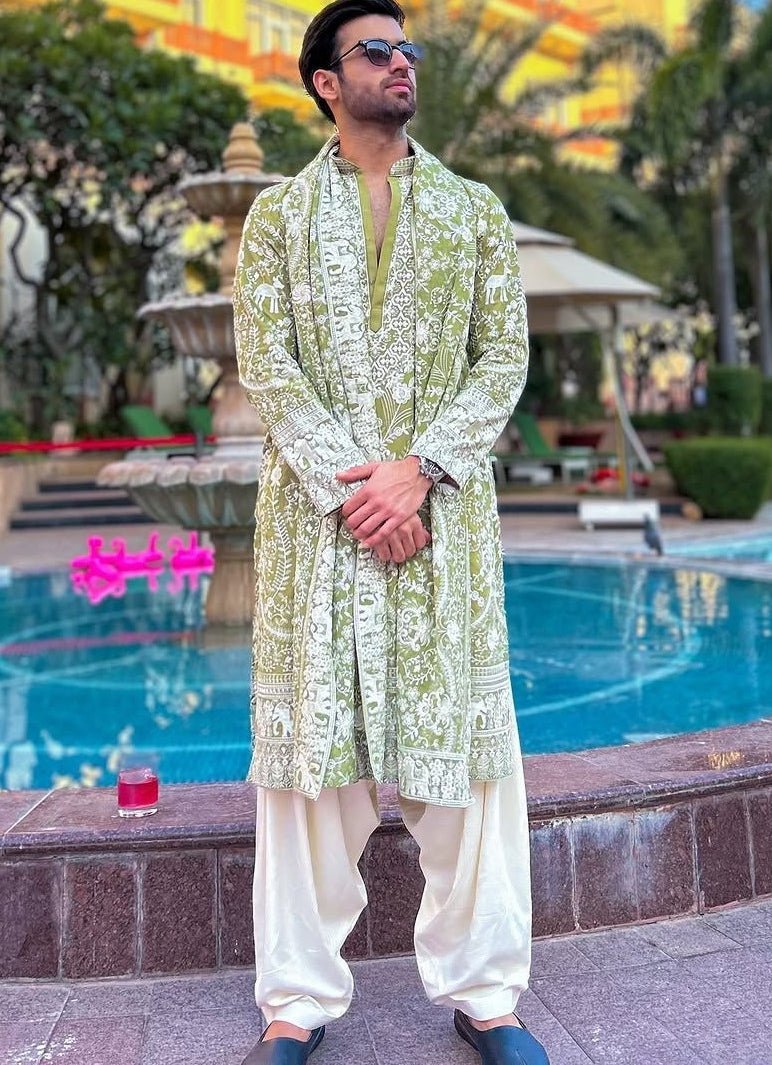 Mehndi Green Embroidered Kurta Patiala Pant Set Kalpraag - Fabilicious Fashion
