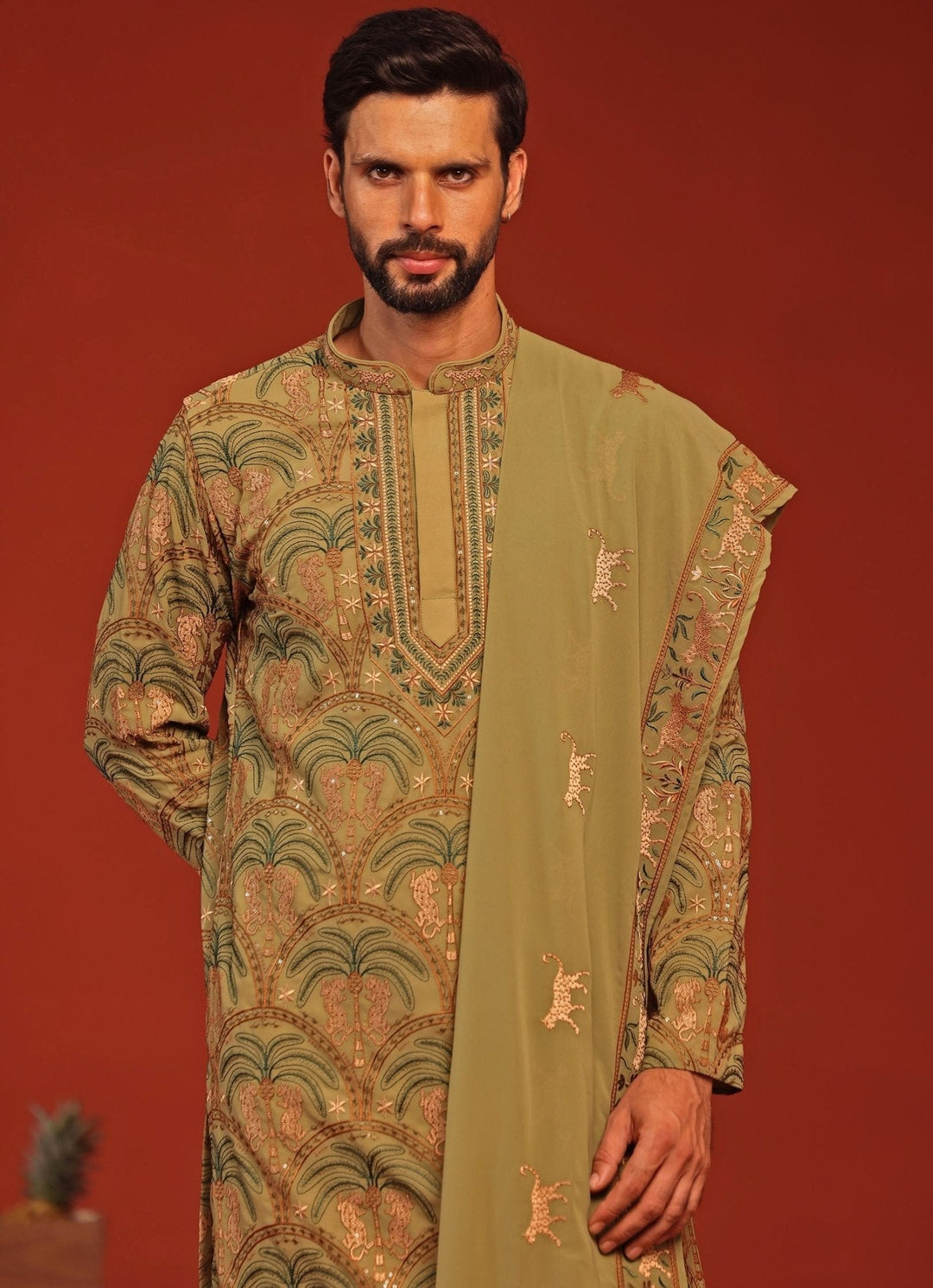 Mehndi Green Embroidered Kurta Patiala Pant Set Kalpraag - Fabilicious Fashion