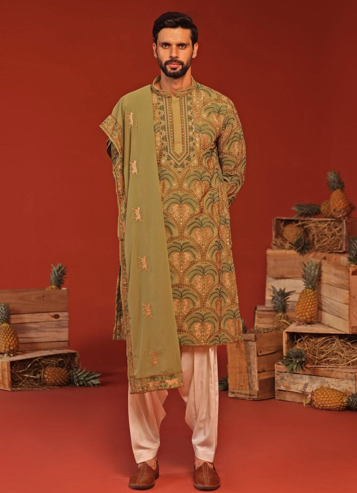 Mehndi Green Embroidered Kurta Patiala Pant Set Kalpraag - Fabilicious Fashion