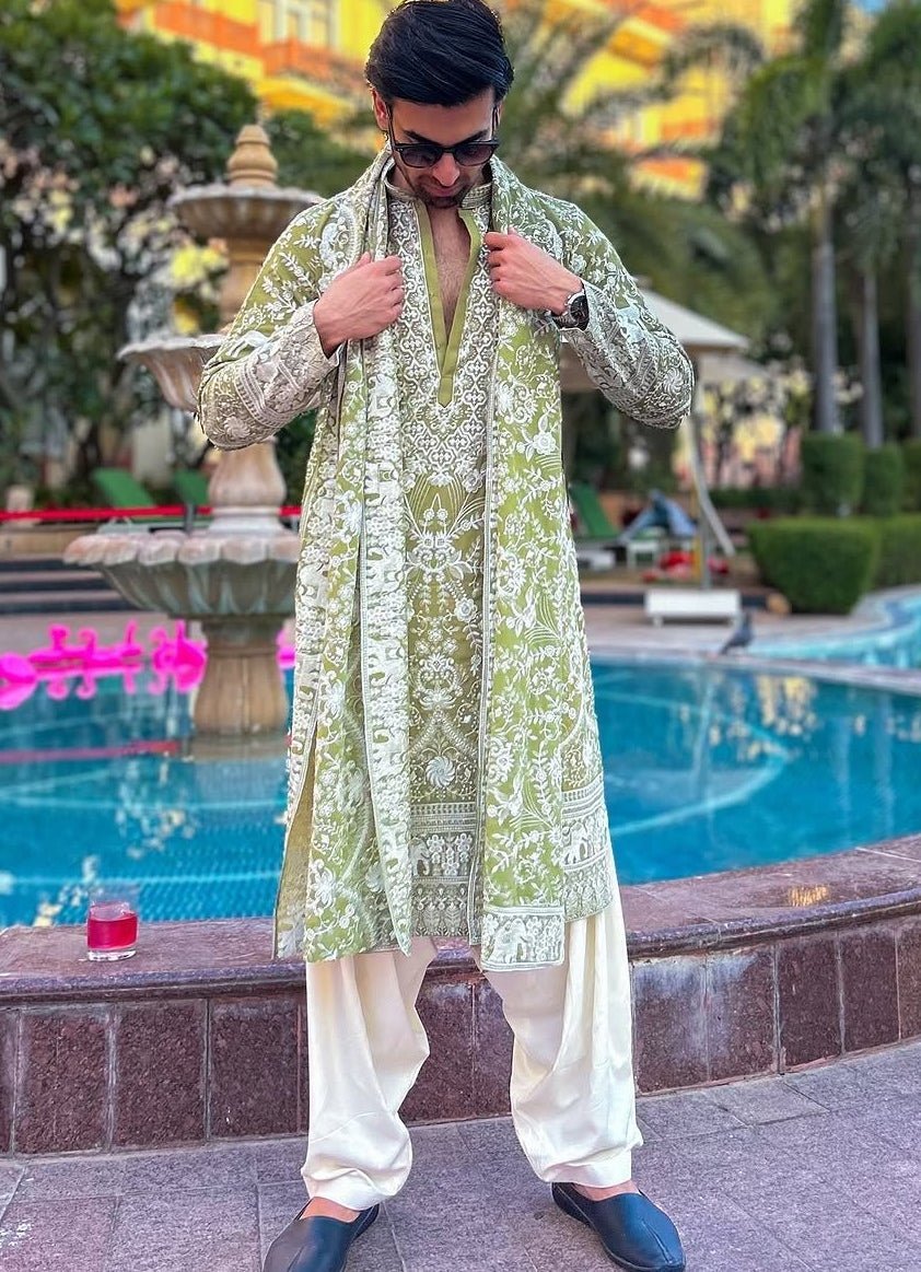 Mehndi Green Embroidered Kurta Patiala Pant Set Kalpraag - Fabilicious Fashion