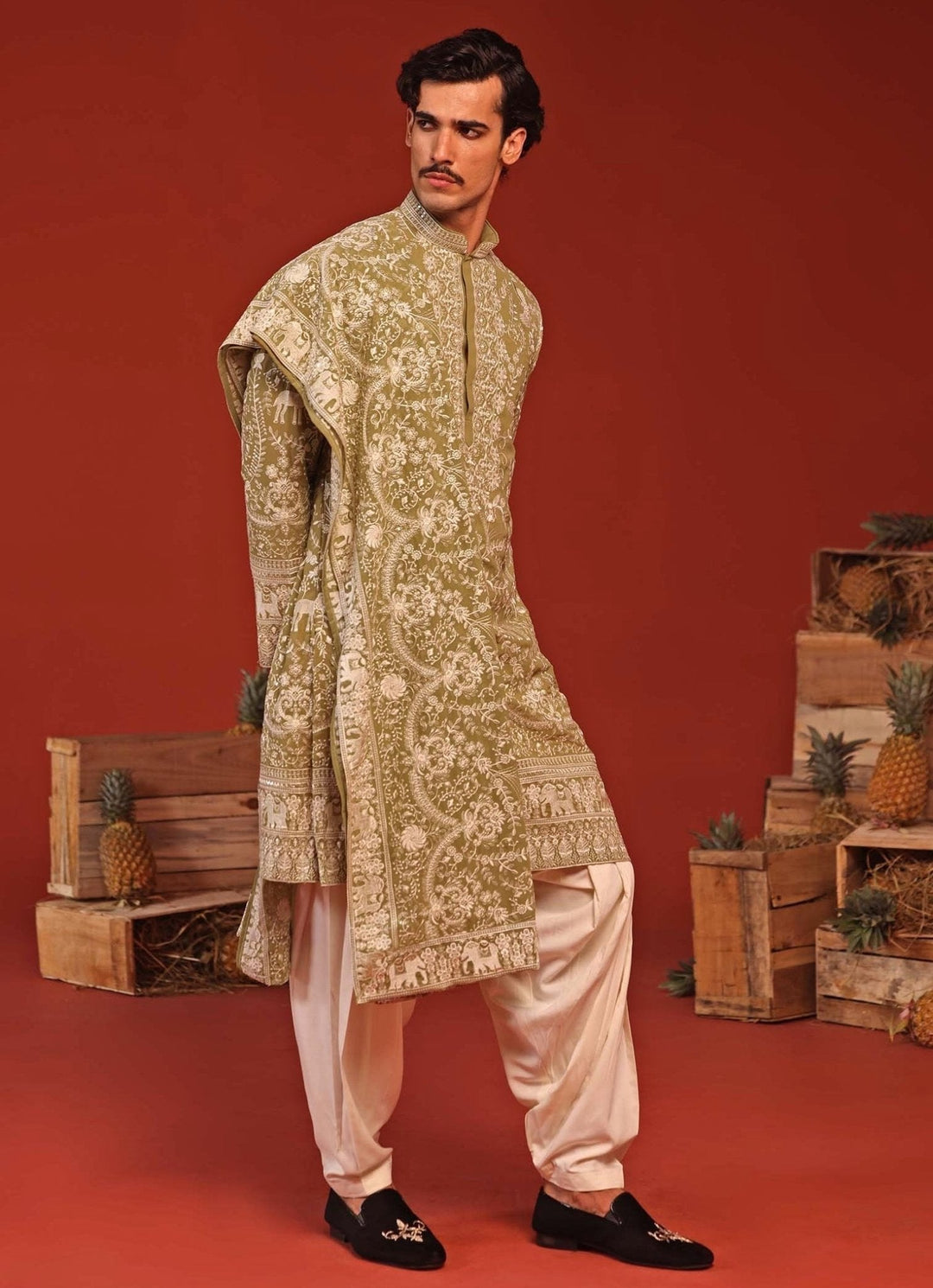 Mehndi Green Embroidered Kurta Patiala Pant Set Kalpraag - Fabilicious Fashion