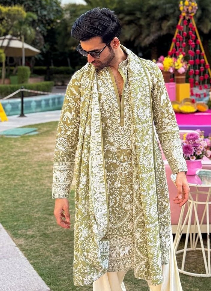 Mehndi Green Embroidered Kurta Patiala Pant Set Kalpraag - Fabilicious Fashion