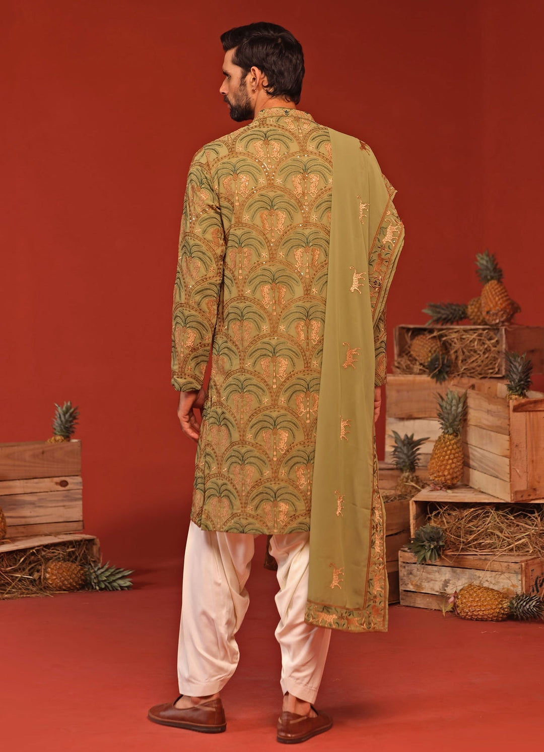 Mehndi Green Embroidered Kurta Patiala Pant Set Kalpraag - Fabilicious Fashion