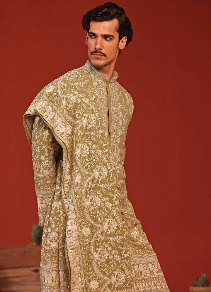 Mehndi Green Embroidered Kurta Patiala Pant Set Kalpraag - Fabilicious Fashion