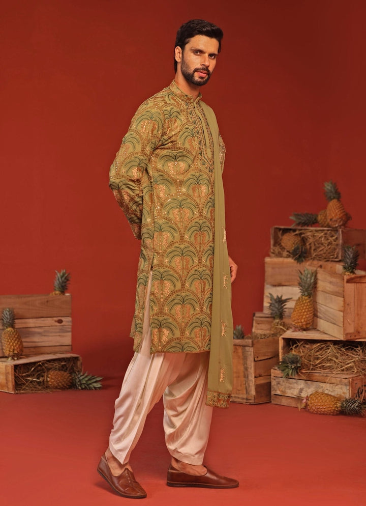 Mehndi Green Embroidered Kurta Patiala Pant Set Kalpraag - Fabilicious Fashion