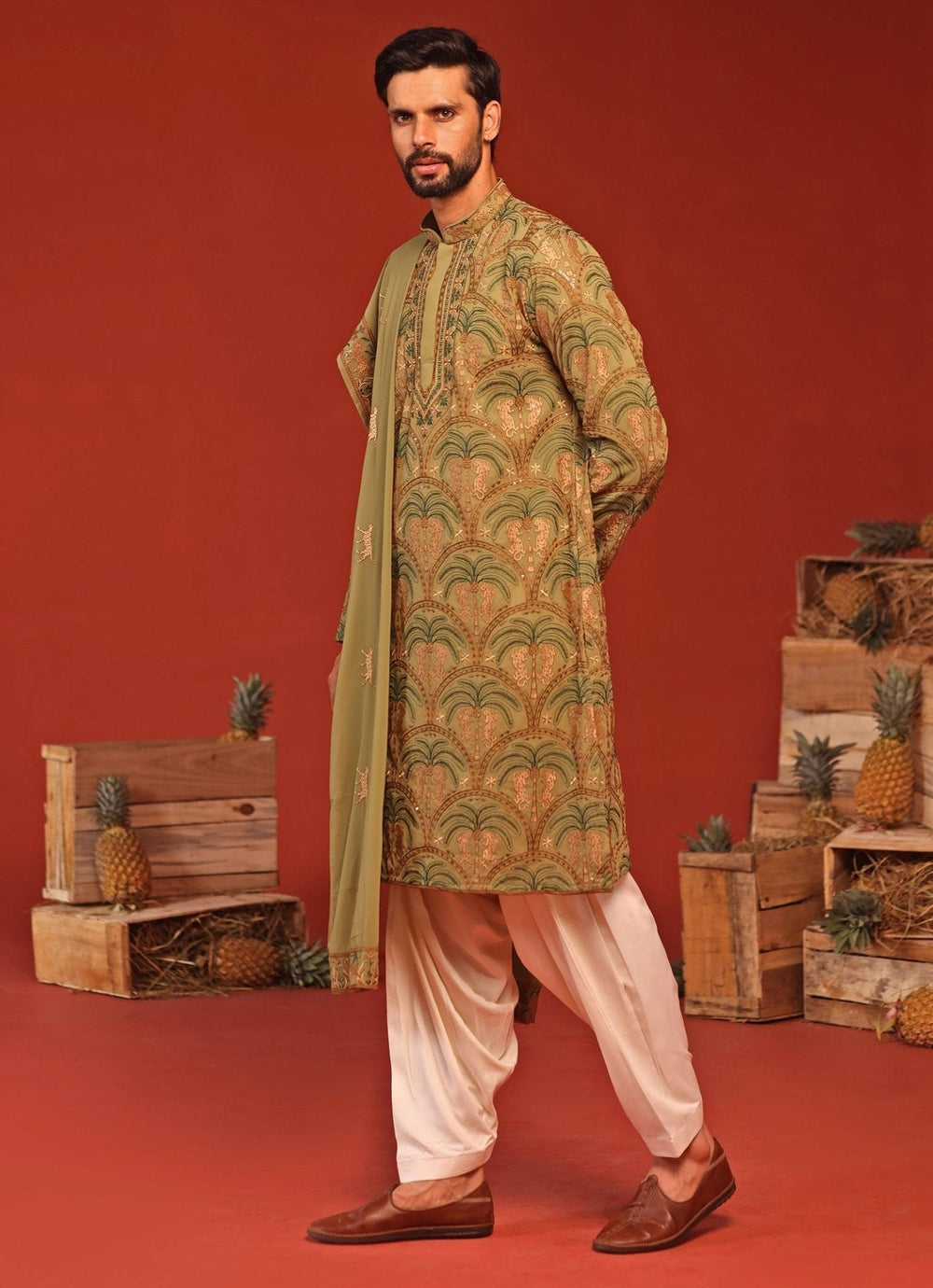 Mehndi Green Embroidered Kurta Patiala Pant Set Kalpraag - Fabilicious Fashion