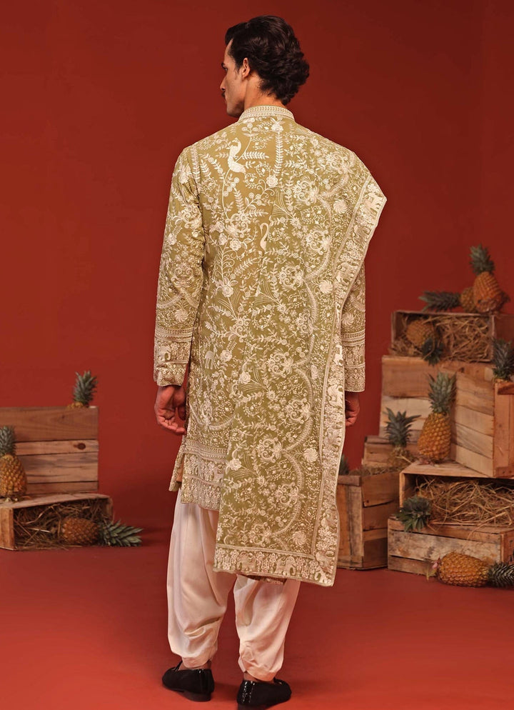 Mehndi Green Embroidered Kurta Patiala Pant Set Kalpraag - Fabilicious Fashion