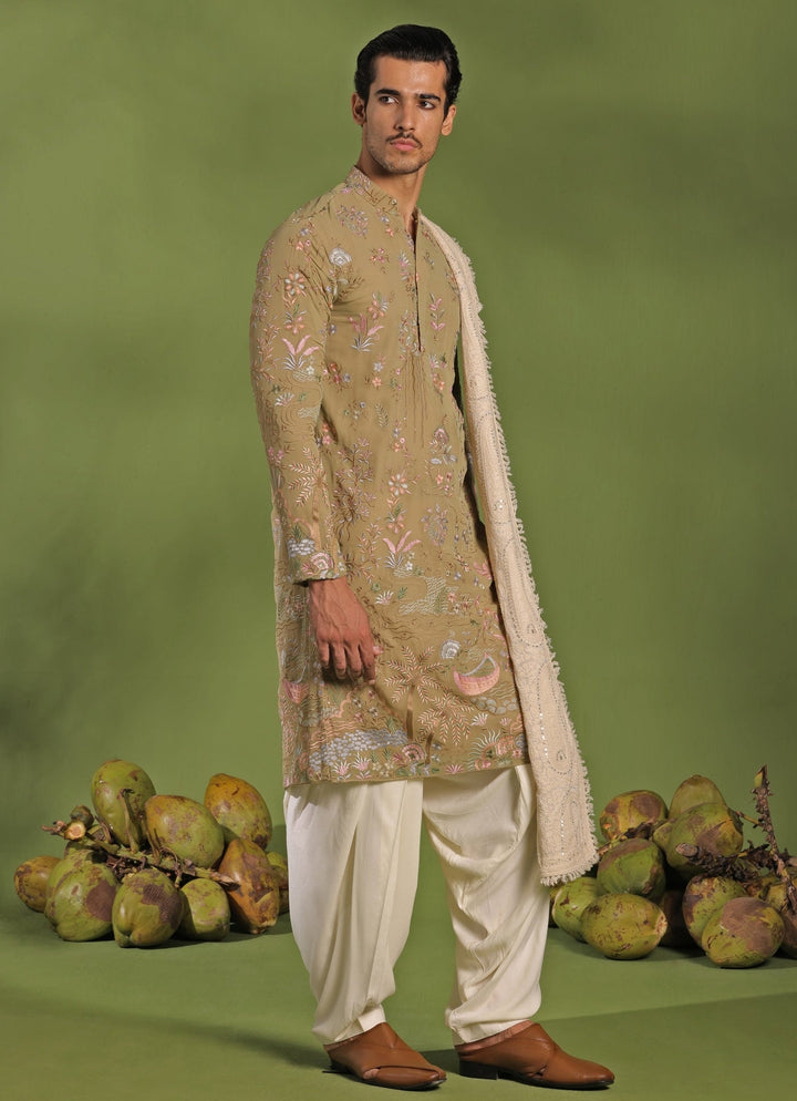 Mehndi Green Embroidered Kurta Patiala Set With Dupatta Kalpraag - Fabilicious Fashion