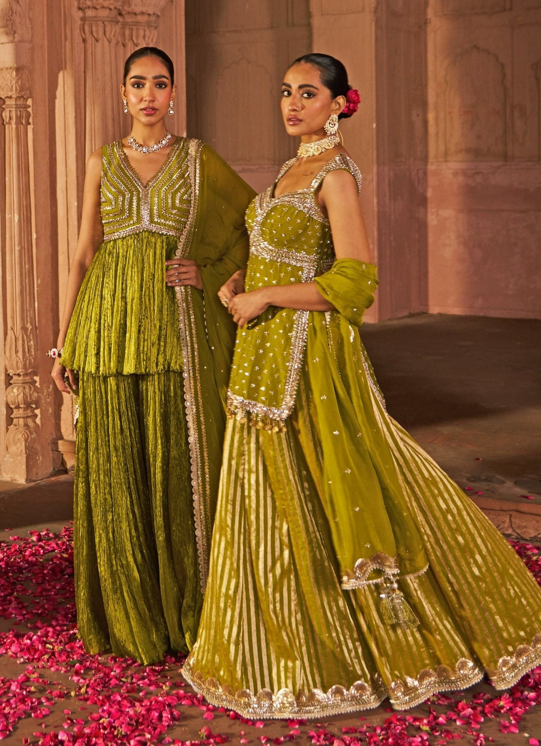 Mehndi Green Peplum Kurta Set With Sharara Nidhika Shekhar - Fabilicious Fashion