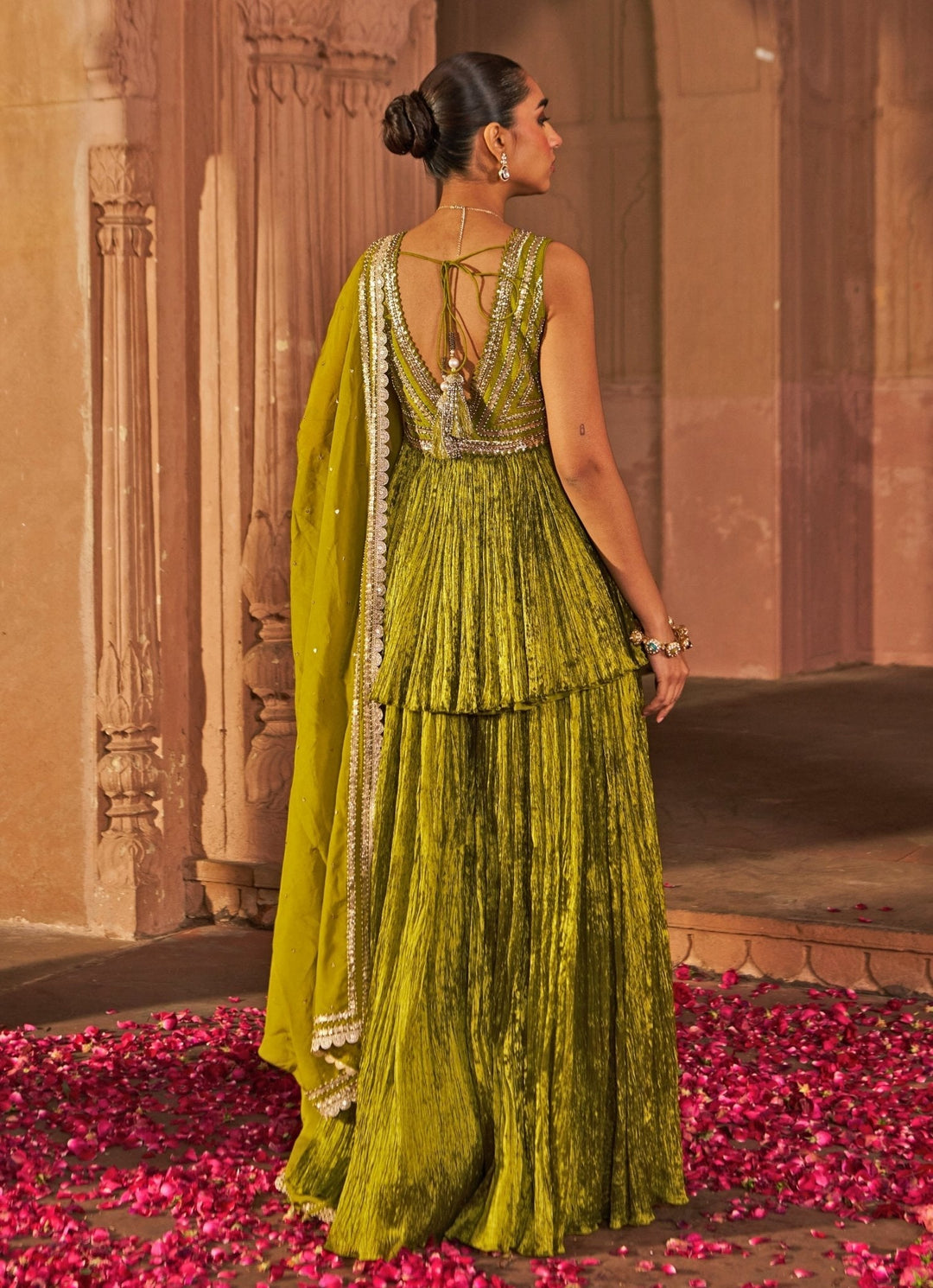 Mehndi Green Peplum Kurta Set With Sharara Nidhika Shekhar - Fabilicious Fashion