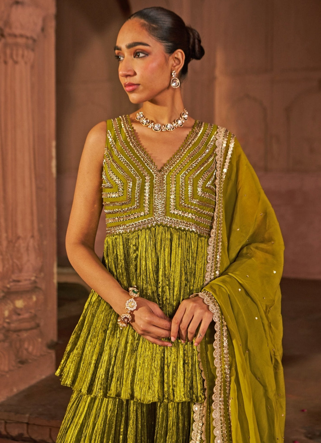Mehndi Green Peplum Kurta Set With Sharara Nidhika Shekhar - Fabilicious Fashion