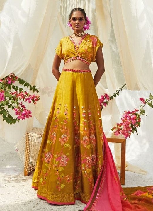 Mehndi Green Printed And Embroidered Lehenga Set Basil Leaf - Fabilicious Fashion