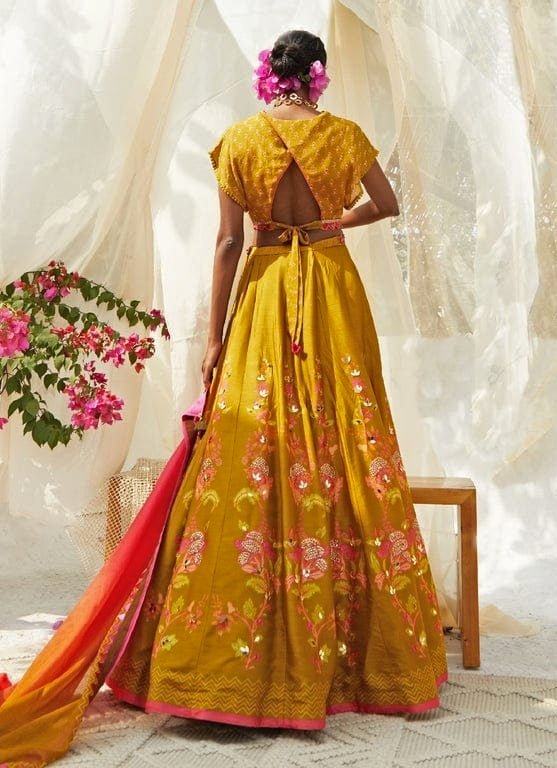 Mehndi Green Printed And Embroidered Lehenga Set Basil Leaf - Fabilicious Fashion