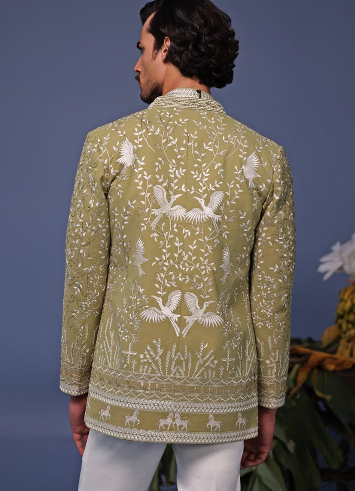 Mehndi Green Thread Embroidered Jodhpuri Jacket Pant Set Kalpraag - Fabilicious Fashion