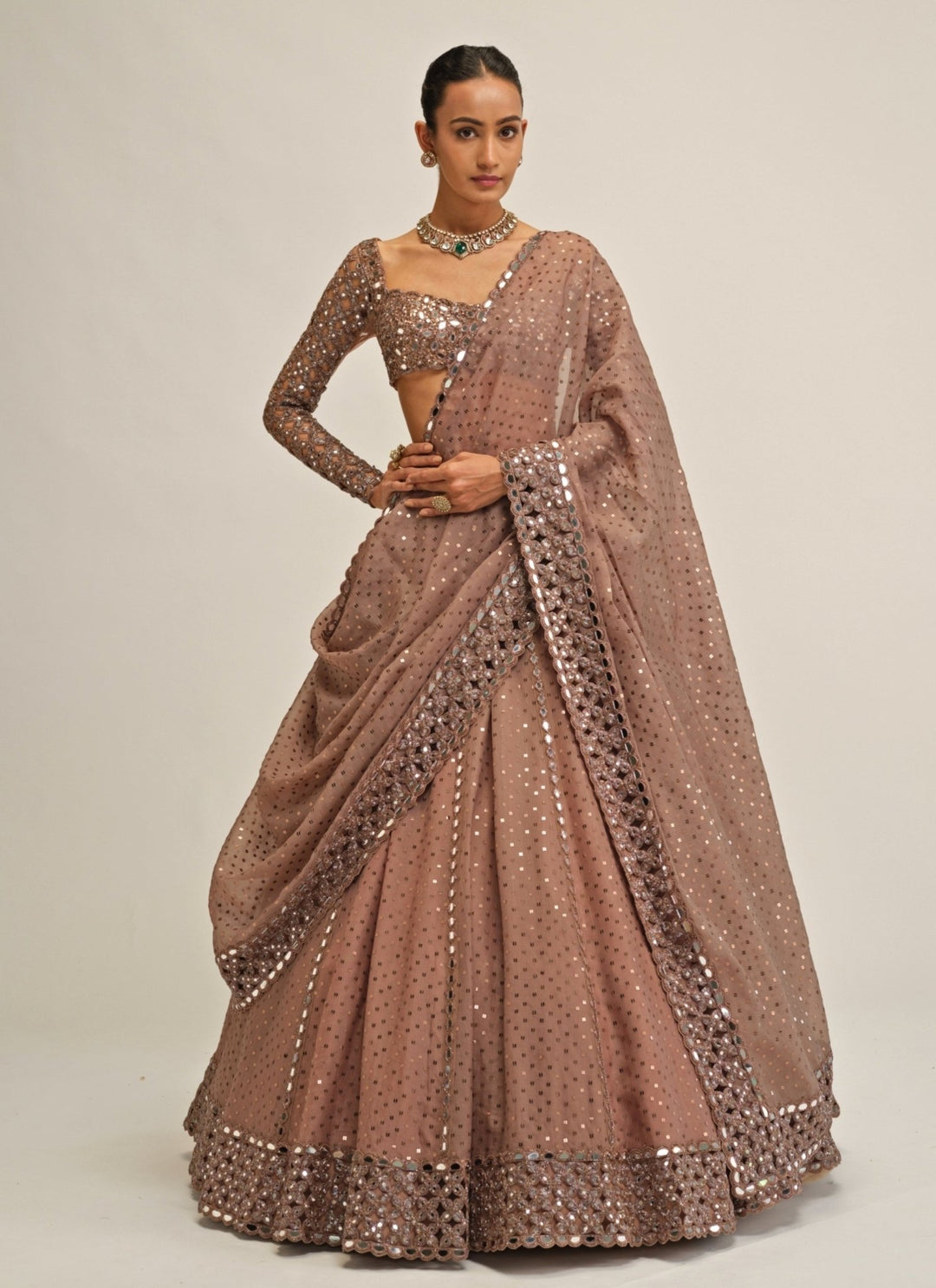 Vvani by Vani Vats Metallic Brown Embroidered Organza LehengaFabilicious Fashion