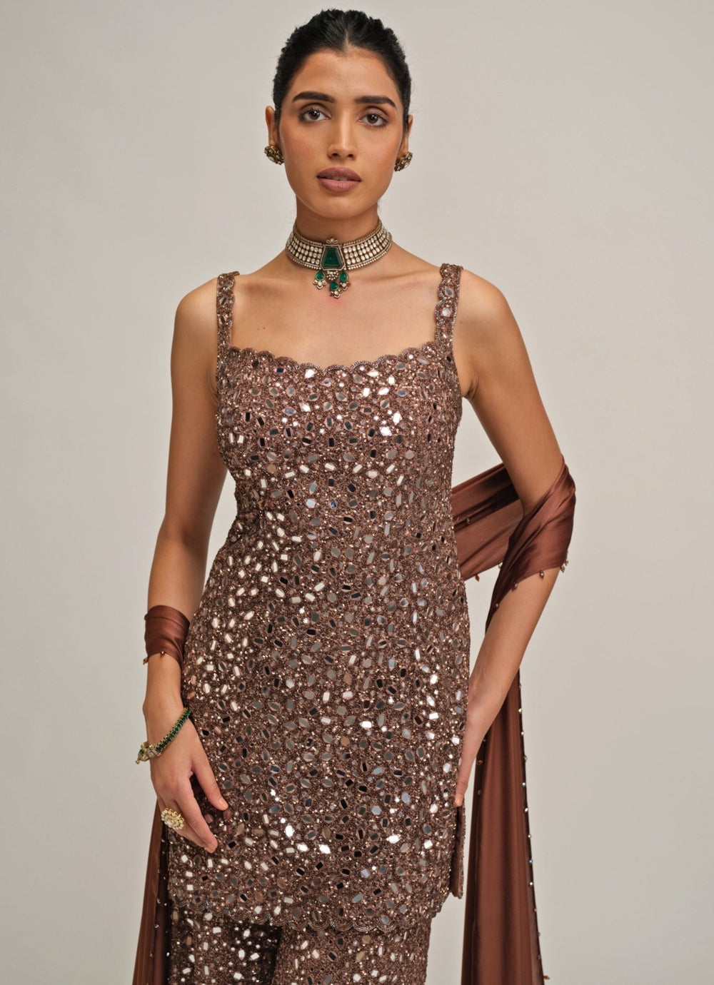 Vvani by Vani Vats Metallic Brown Soft Net Kurta ShararaFabilicious Fashion