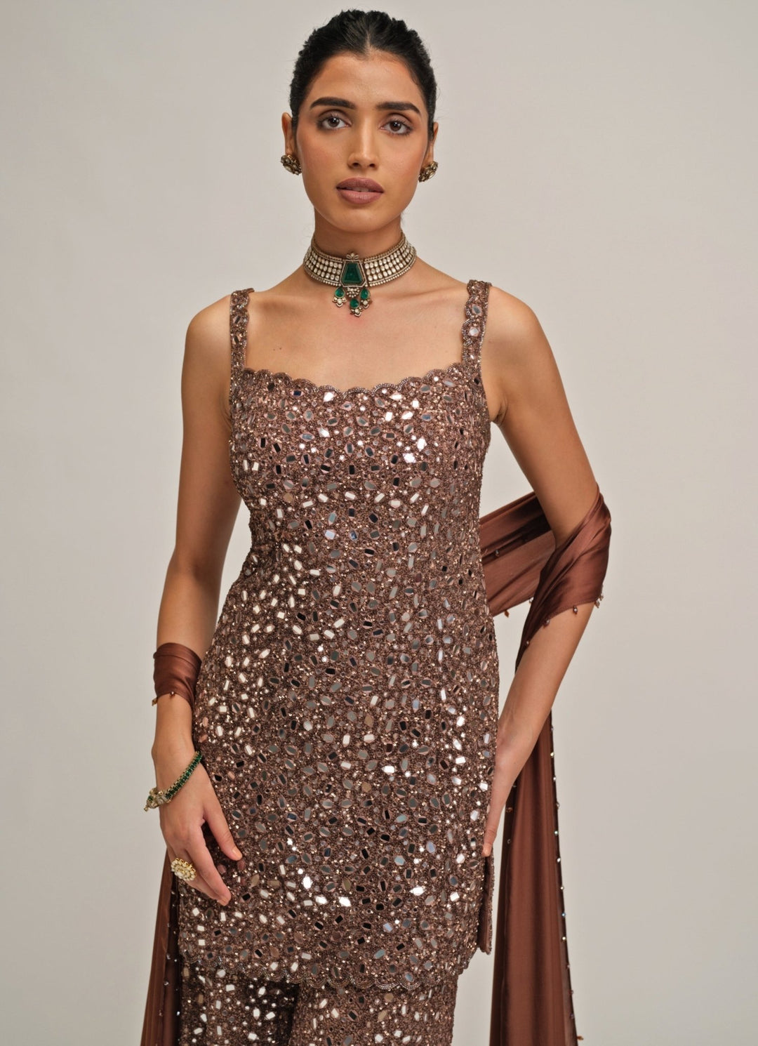 Vvani by Vani Vats Metallic Brown Soft Net Kurta ShararaFabilicious Fashion