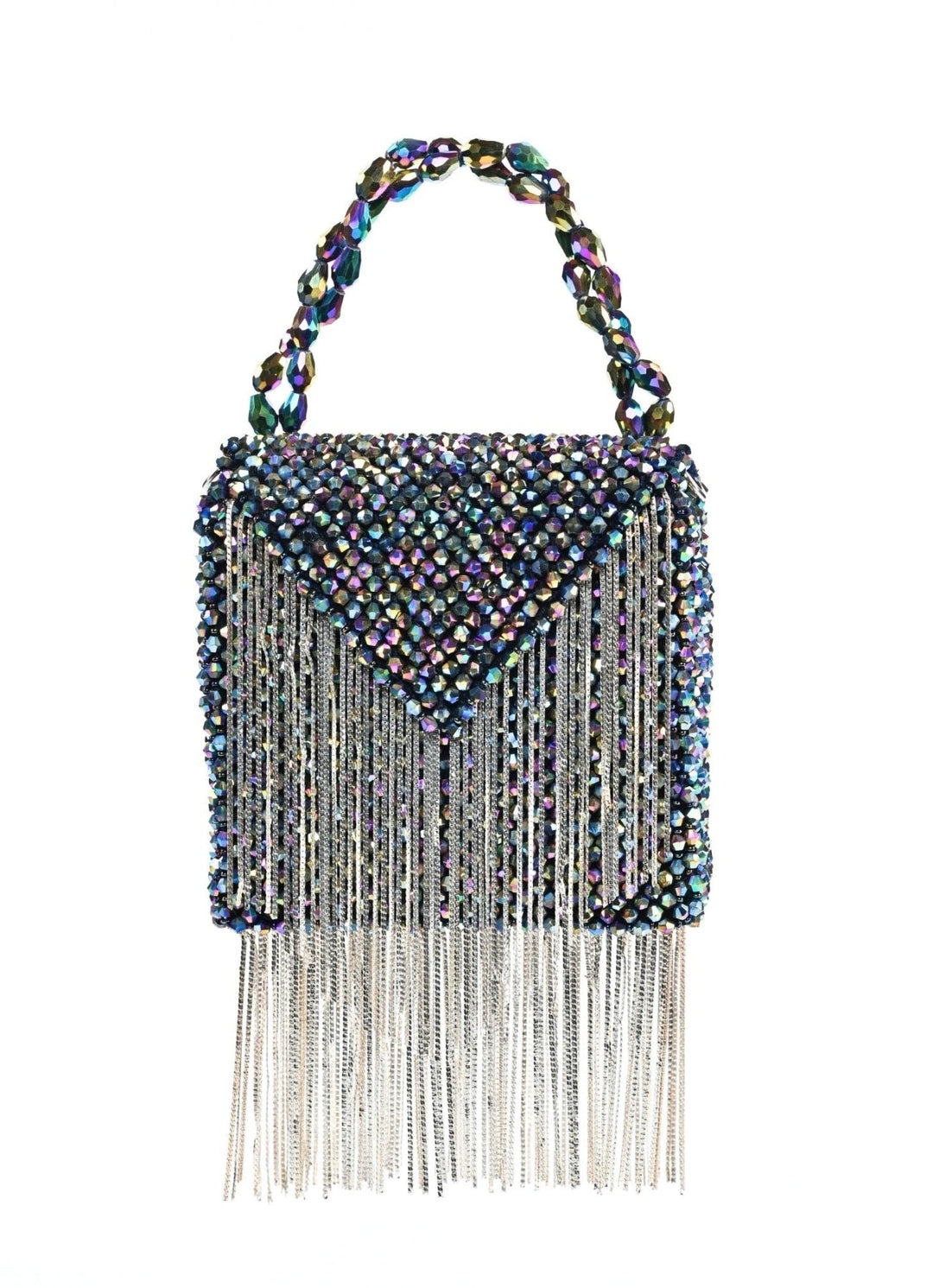Metallic Embellished Mini Bag With Silver Chain House of Kosha - Fabilicious Fashion