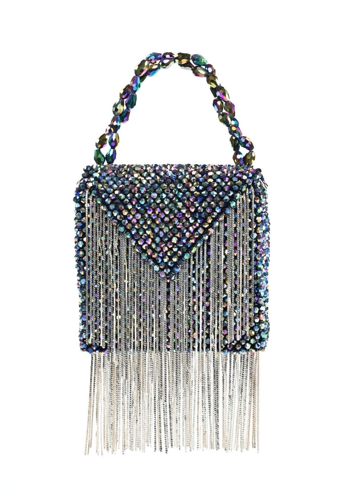Metallic Embellished Mini Bag With Silver Chain House of Kosha - Fabilicious Fashion