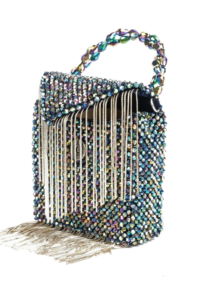 Metallic Embellished Mini Bag With Silver Chain House of Kosha - Fabilicious Fashion