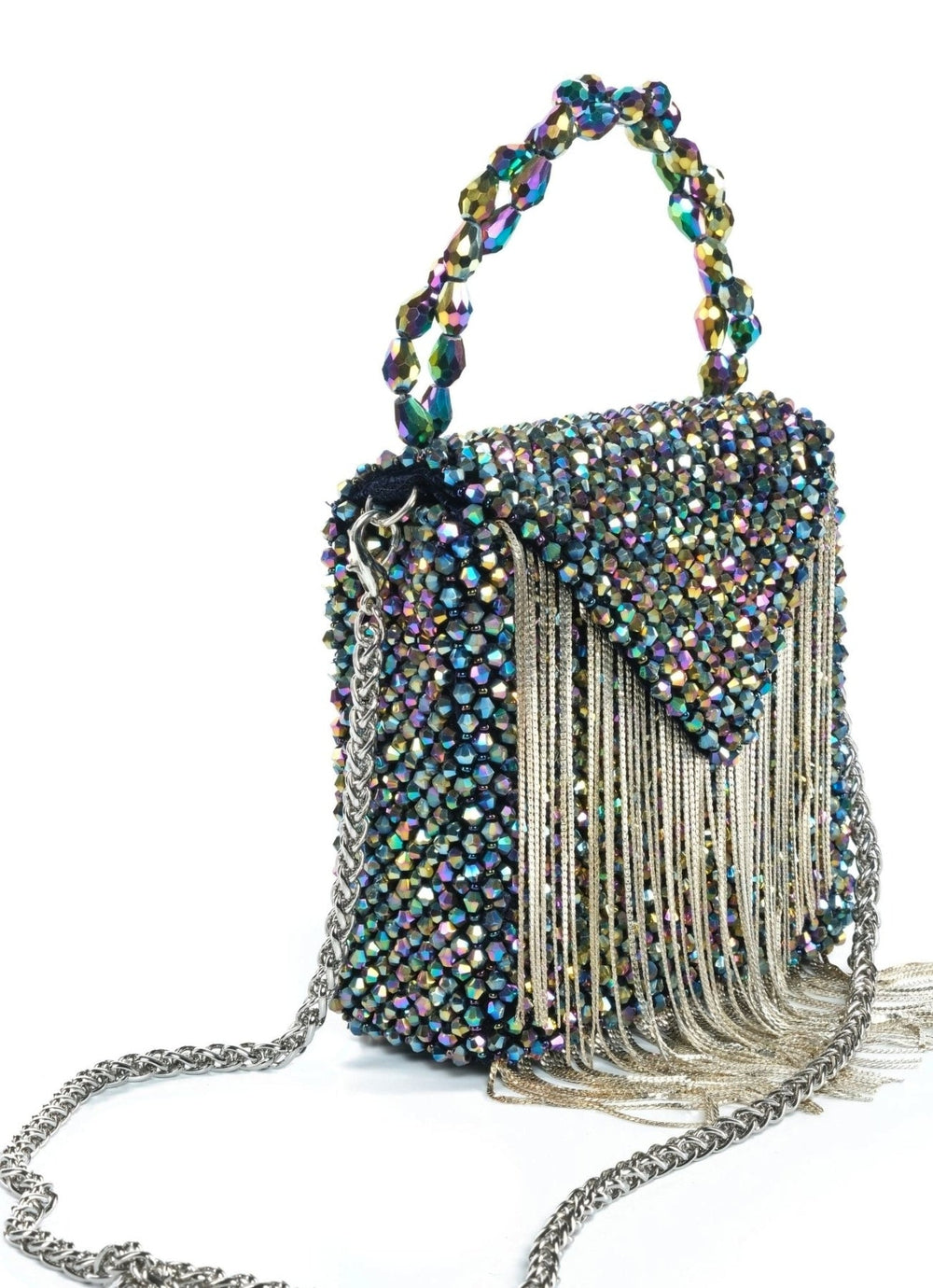 Metallic Embellished Mini Bag With Silver Chain House of Kosha - Fabilicious Fashion