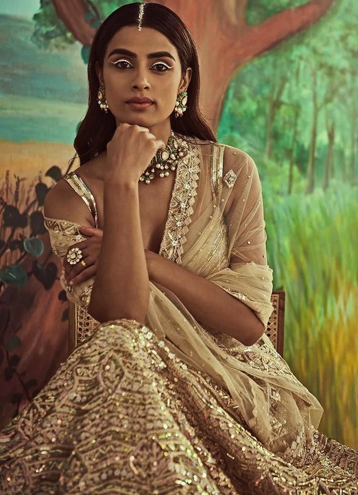 Metallic Gold Sequins Lehenga Set Angad Singh - Fabilicious Fashion