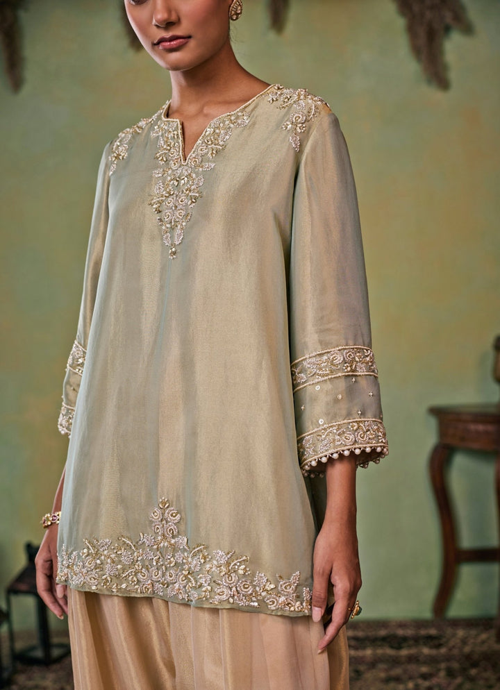 Seema Thukral Metallic Green And Gold Tissue Kurta Salwar SetFabilicious Fashion