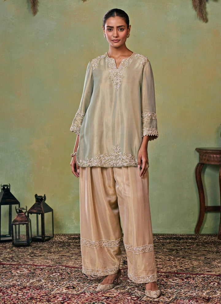 Seema Thukral Metallic Green And Gold Tissue Kurta Salwar SetFabilicious Fashion