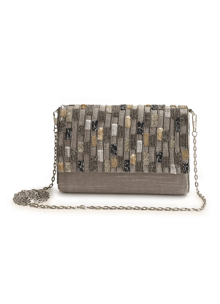 Metallic Grey Clutch The Purple Sack - Fabilicious Fashion